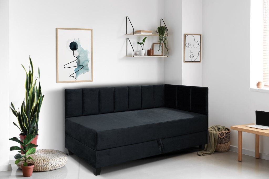Jugendbett Einzelbett Eryk Boxspringbett mit Matratze Kinderbett Bettkasten 100 x 200 cm Rechts Paris 167 - schwarz