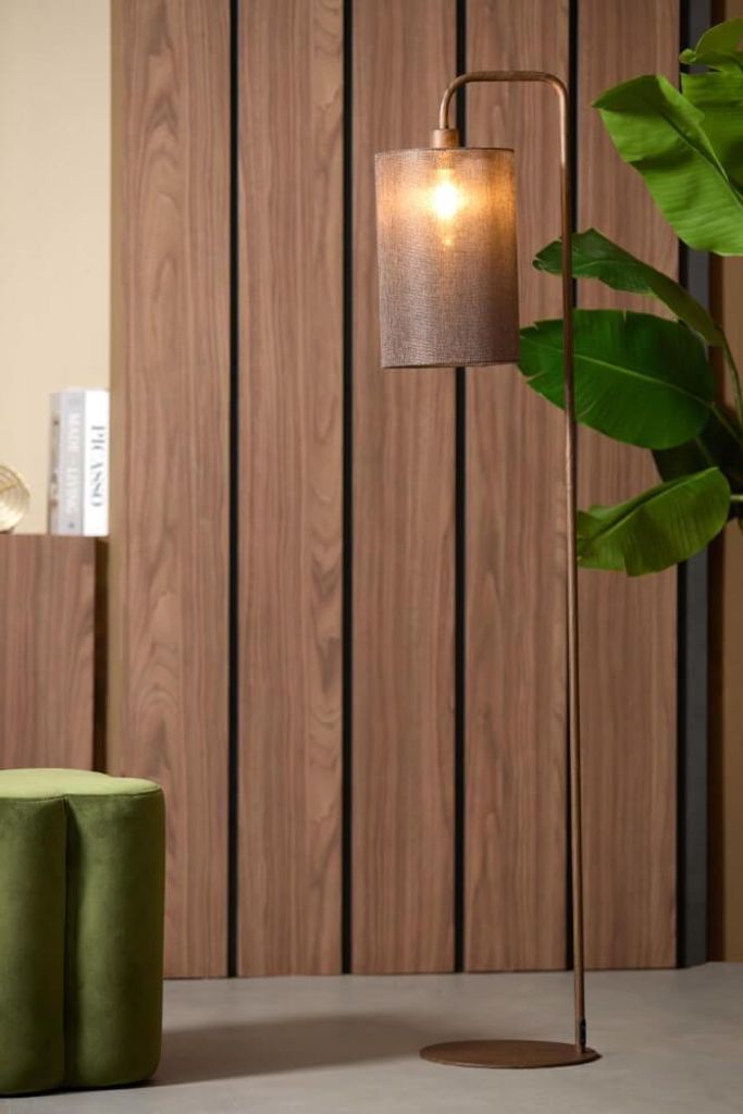 Vloerlamp Donio donkere hout print Productafbeelding 