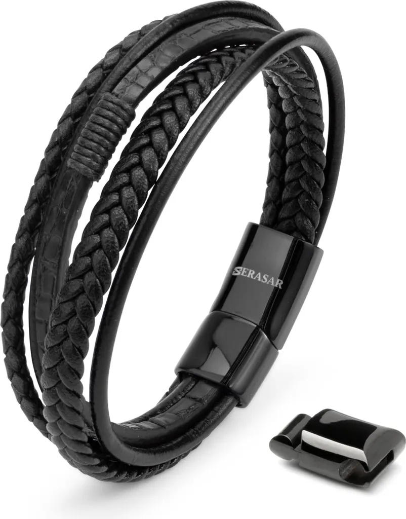 Regalo Uomo Perfetto: SERASAR Bracciale Pelle Wild Nero 23cm
