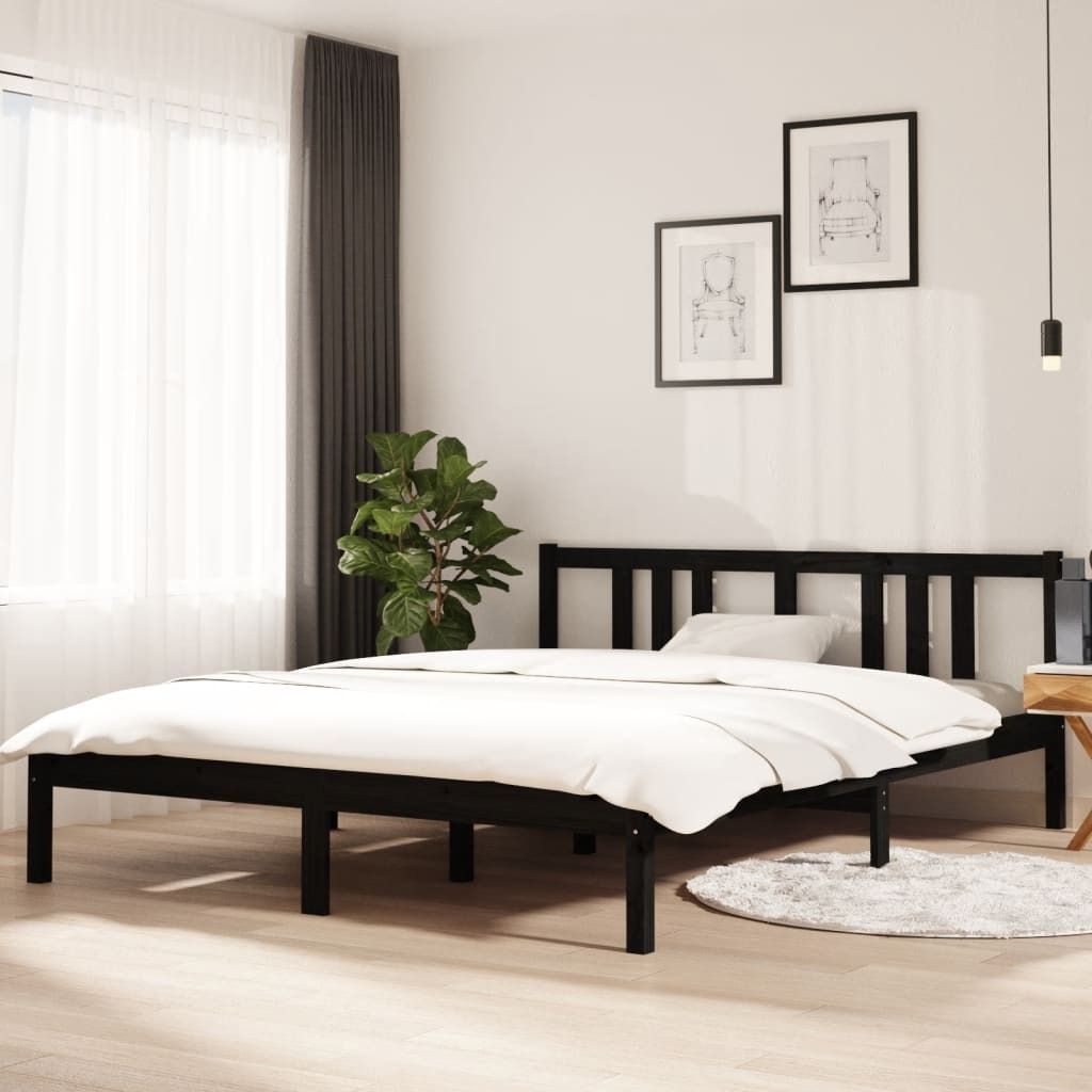 "2026 Promotion" Massivholzbett Schlafzimmer - Schwarz - 150x200 cm - Polsterbett CC27904