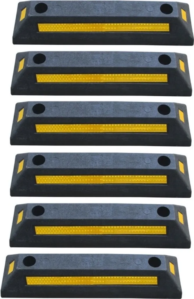 6 x barriera in gomma per parcheggi - 53,5 x 13 x 8,9 cm ferma ruota per parcheggi e garage - distanziatore - ausilio al parcheggio soglia di parcheggio ausilio al parcheggio - tappo per garage con catarifrangente