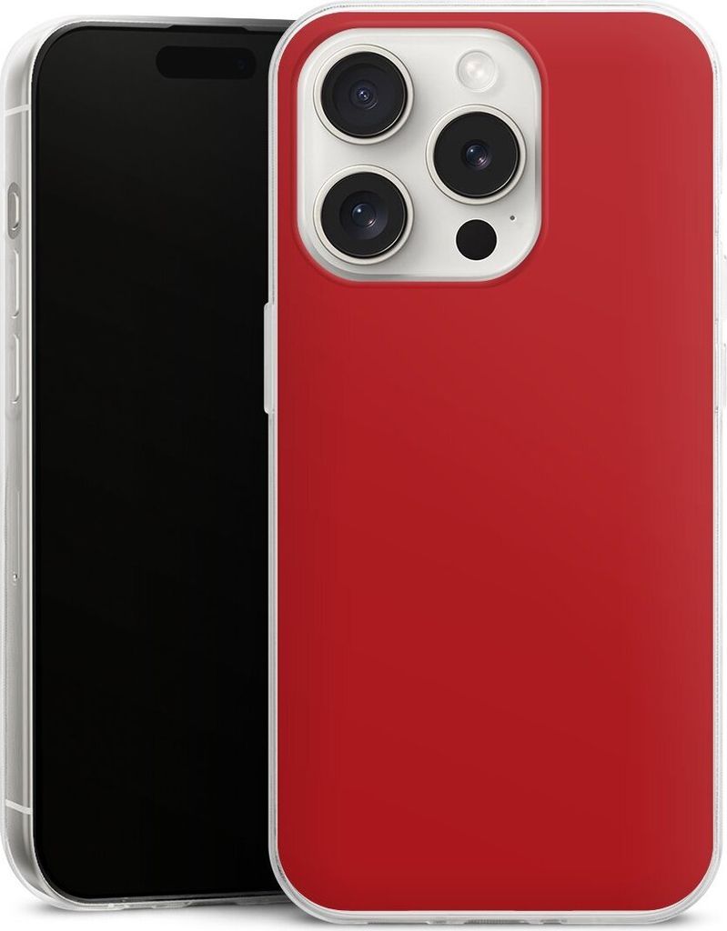 DeinDesign Slim Hülle für Apple iPhone 15 Pro Silikon Case Ultra Dünn Handyhülle Farbe Rot einfarbig