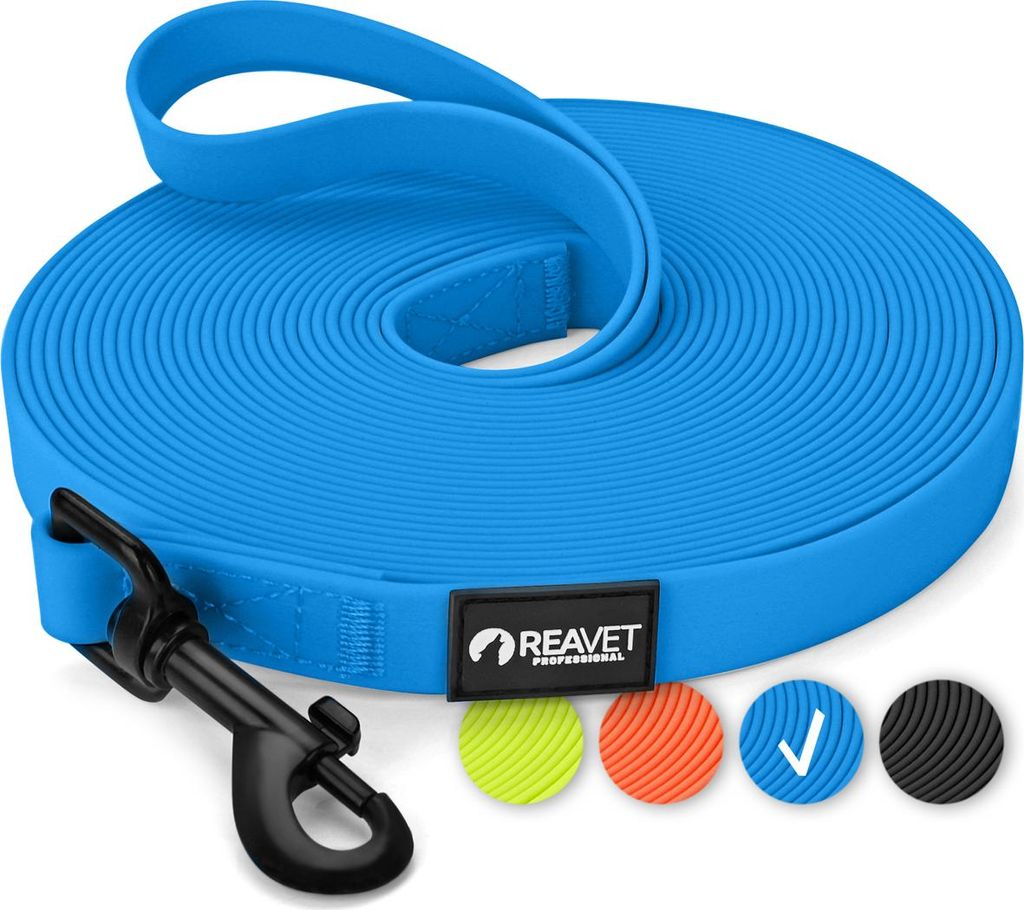 REAVET Schleppleine für Hunde 10 Meter, Blau I Robuste & wasserfeste Hundeleine lang I Übungsleine mit Griff, Trainingsleine Laufleine für groß...