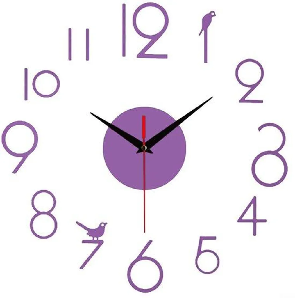 Horloge murale 3D moderne violette, pendule sans cadre sobre Ø 40 cm