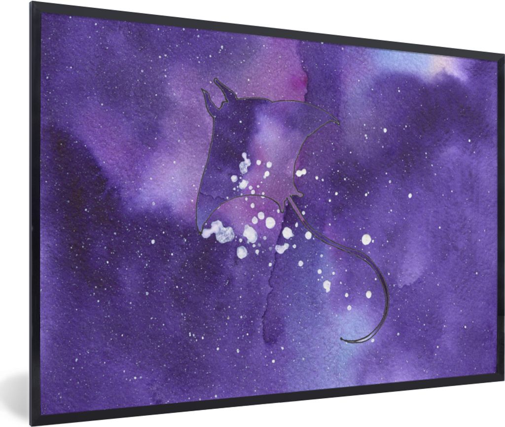 MuchoWow MuchoWow Gerahmtes Poster Manta - Weltraum - Lila 90x60 cm - Poster mit zchwarzem Bilderrahmen - Fotorahmen - Foto-Plakat