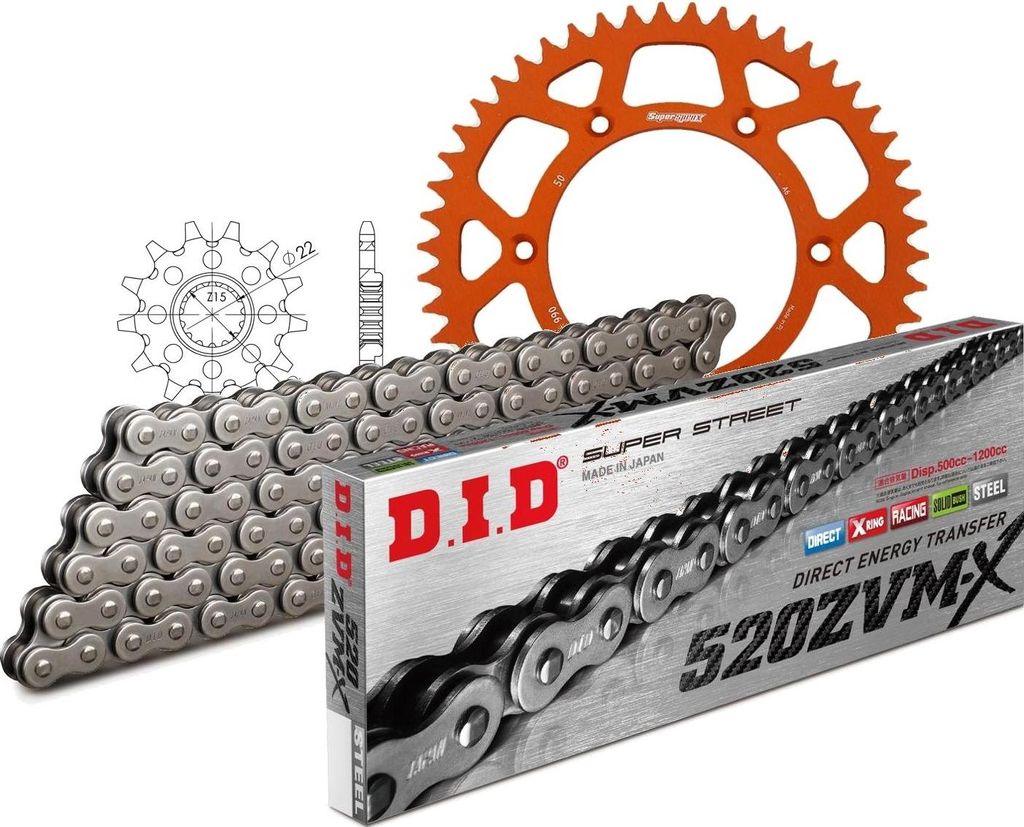 DID Kit Alu (orange) Kompatibel mit KTM EXC250 Racing 07-15/EXC440... 14-50-116 DID520ZVM-X Niet