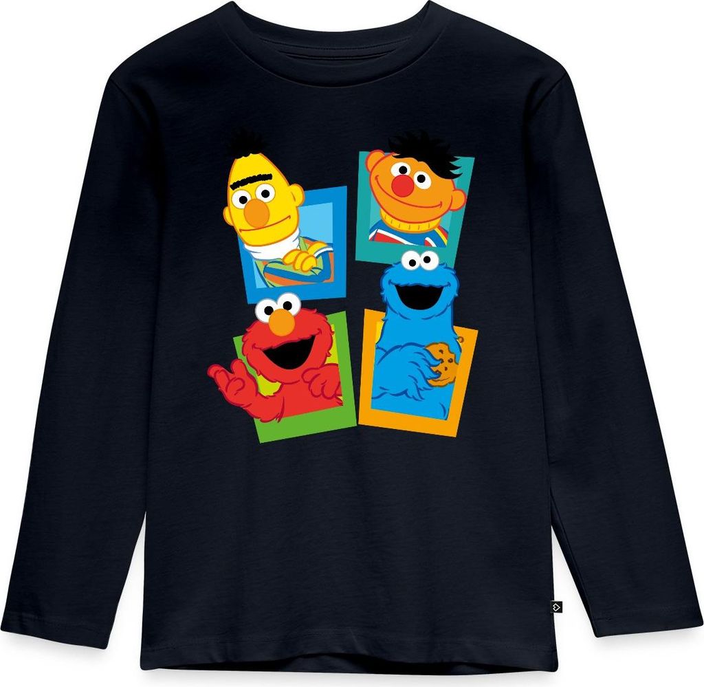 Spreadshirt Sesamstraße Kacheln Ernie und Bert Kinder Premium Langarmshirt, 98/104 (2 Jahre), Navy