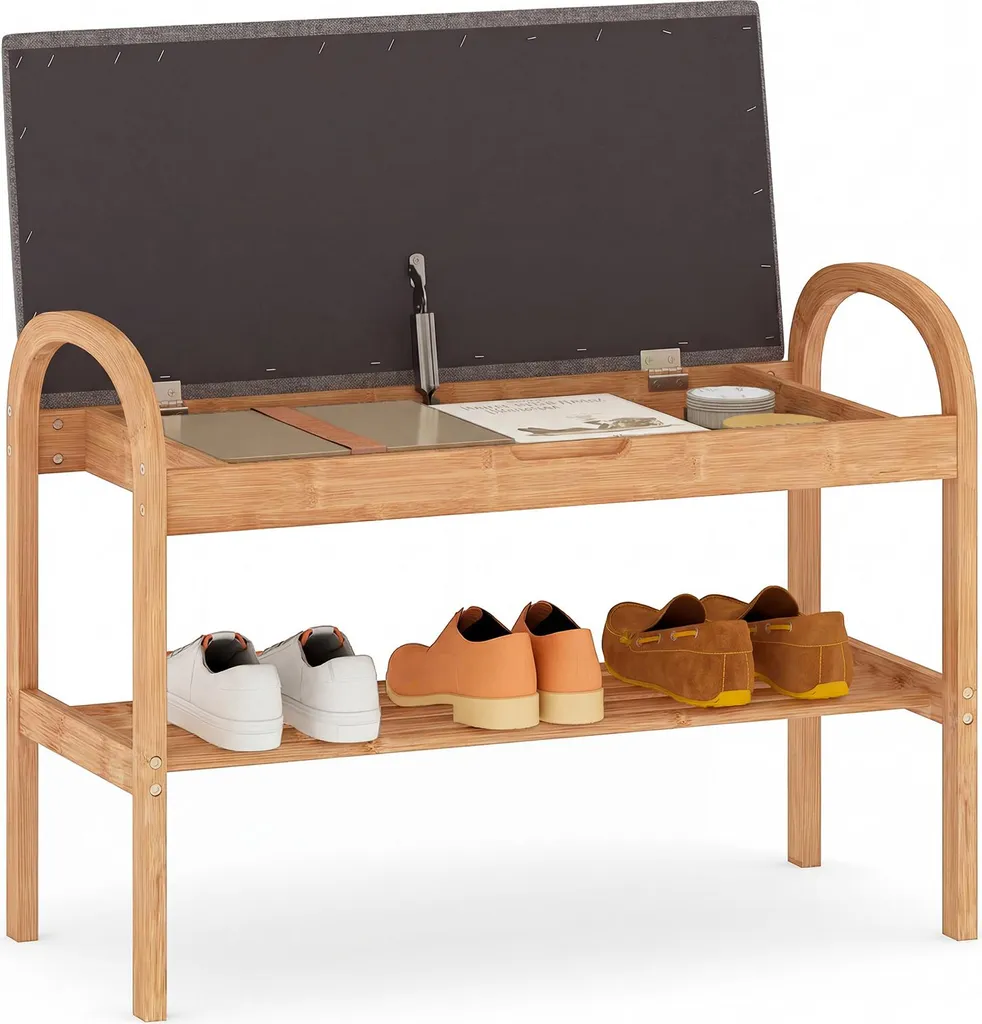 Étagère à chaussures pour entrée étroite avec banc d'assise intégré