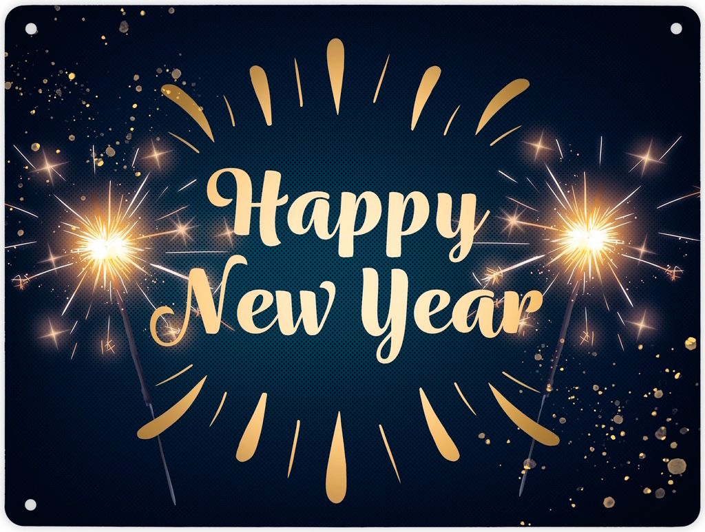Wunderkerzen Happy New Year Metallschild XL in 21x28 cm