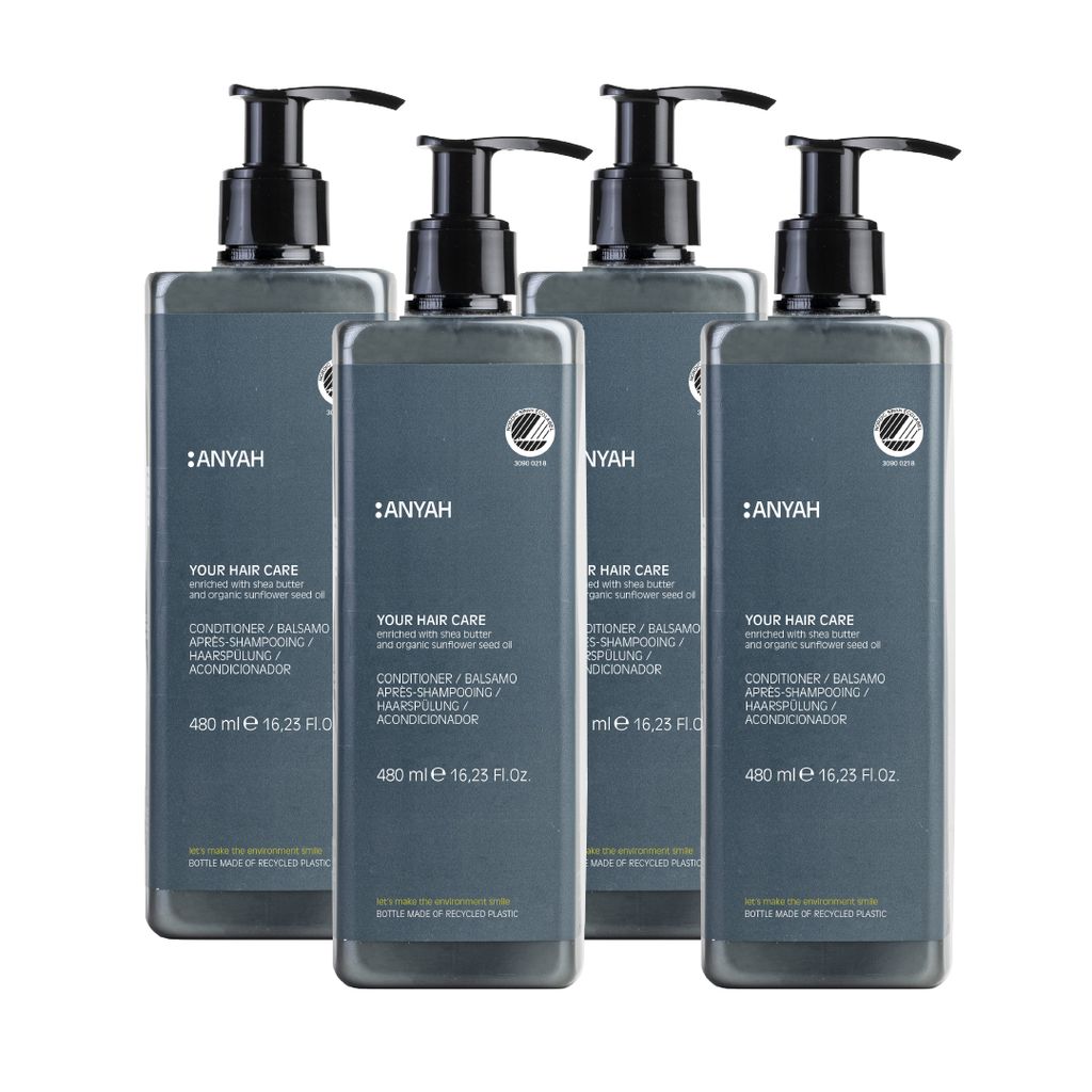 ANYAH Haarspülung 4 x 480 ml – Mit Sheabutter und Sonnenblumenkernöl – Feuchtigkeit & Pflege für gesundes Haar