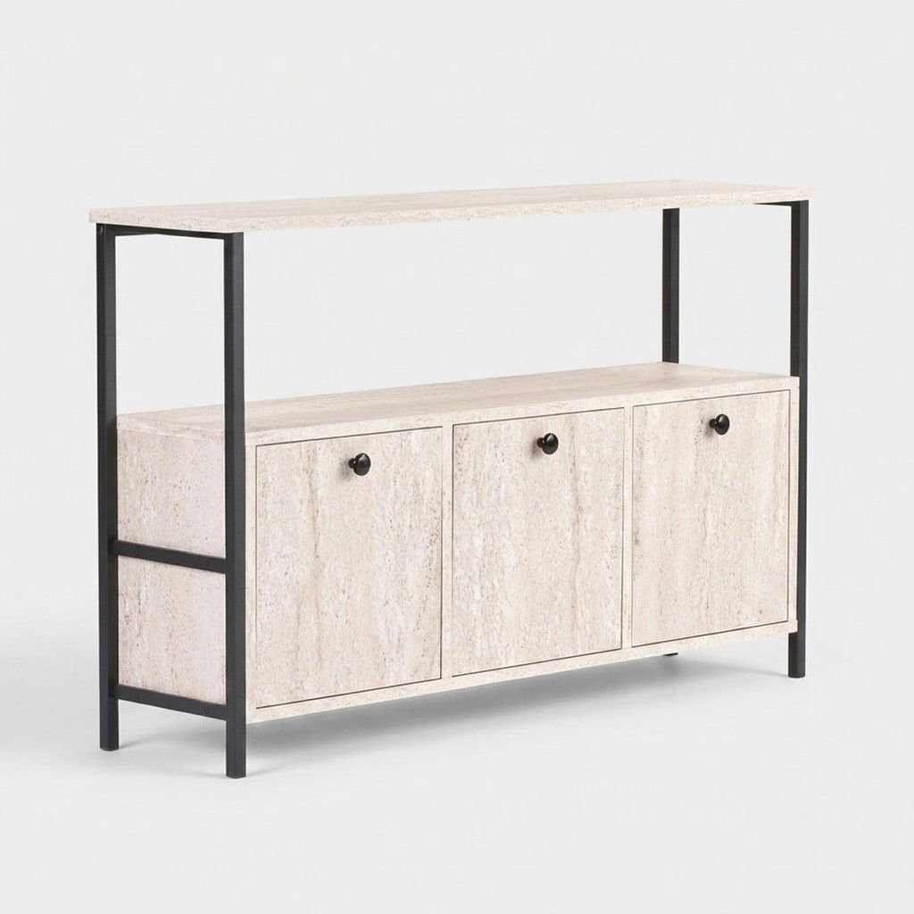 Eingangskommode mit Metalltüren und -regalen in Schwarz Solace - Beige