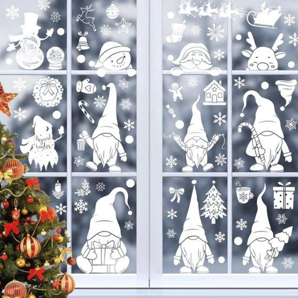 Autocollants de Noël blancs motifs neige pour vitre lot de 9 planches