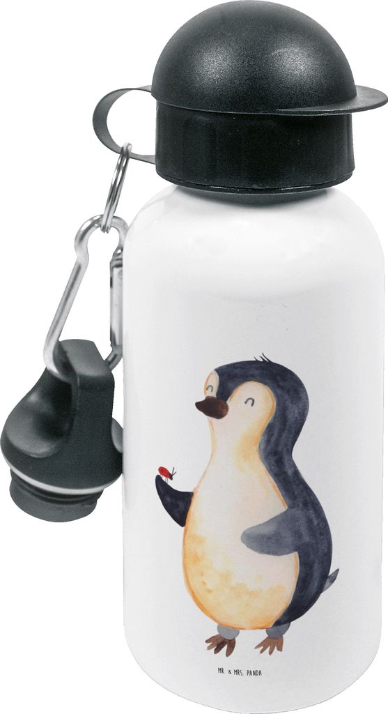 Mr. & Mrs. Panda Trinkflasche Pinguin Marienkäfer - Weiß - Geschenk, Kinder, für den Kindergarten, Sportflasche, Wasserflasche, Lebensfreude, Li...