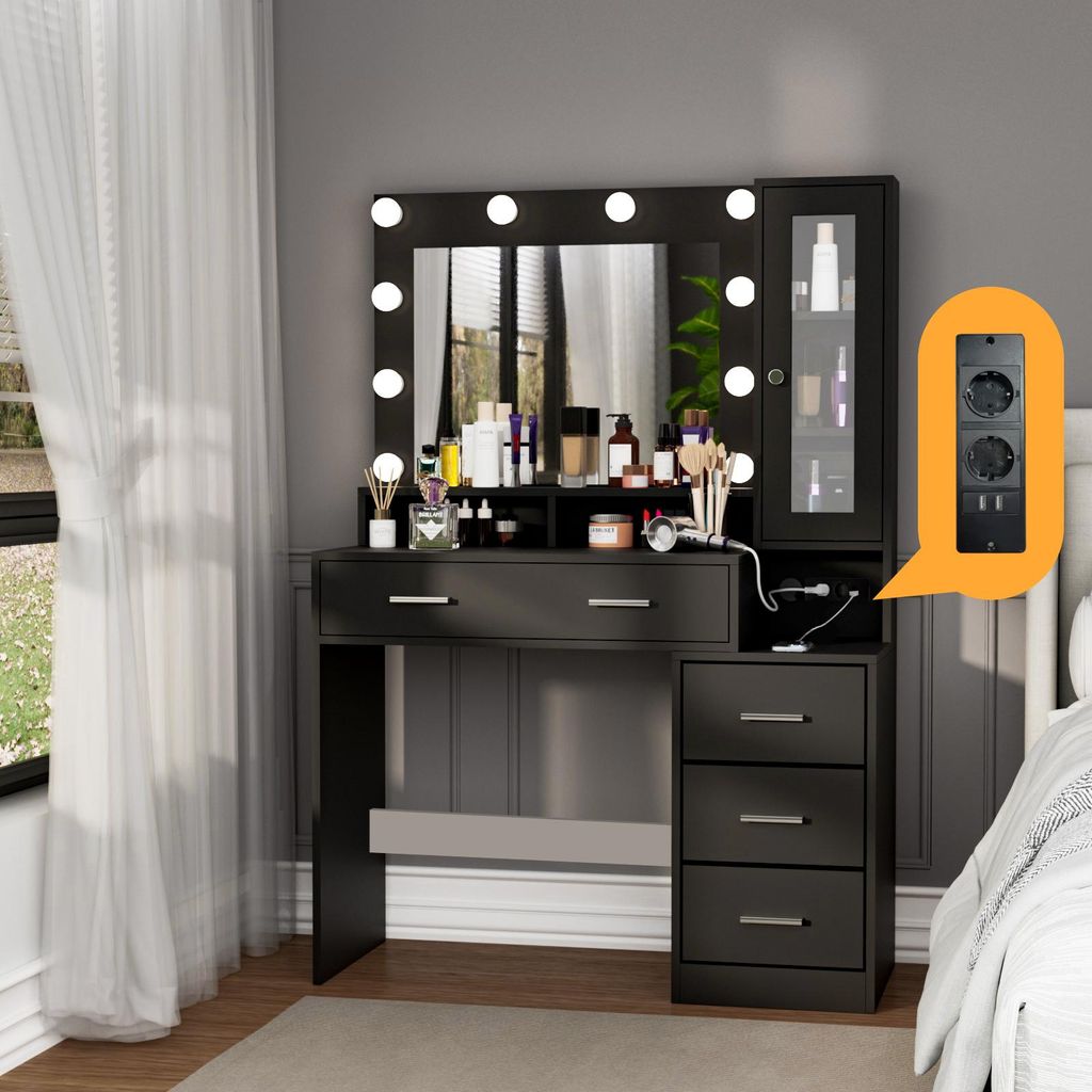 Coiffeuse-table de chevet avec prises électriques, 101 x 40 Image du produit 