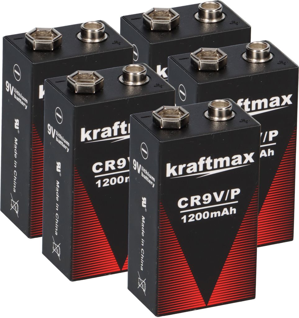 5x Kraftmax Lithium 9V Block Hochleistungs- Batterien für Rauchmelder Feuermelder - 10 Jahre Batterie Lebensdauer
