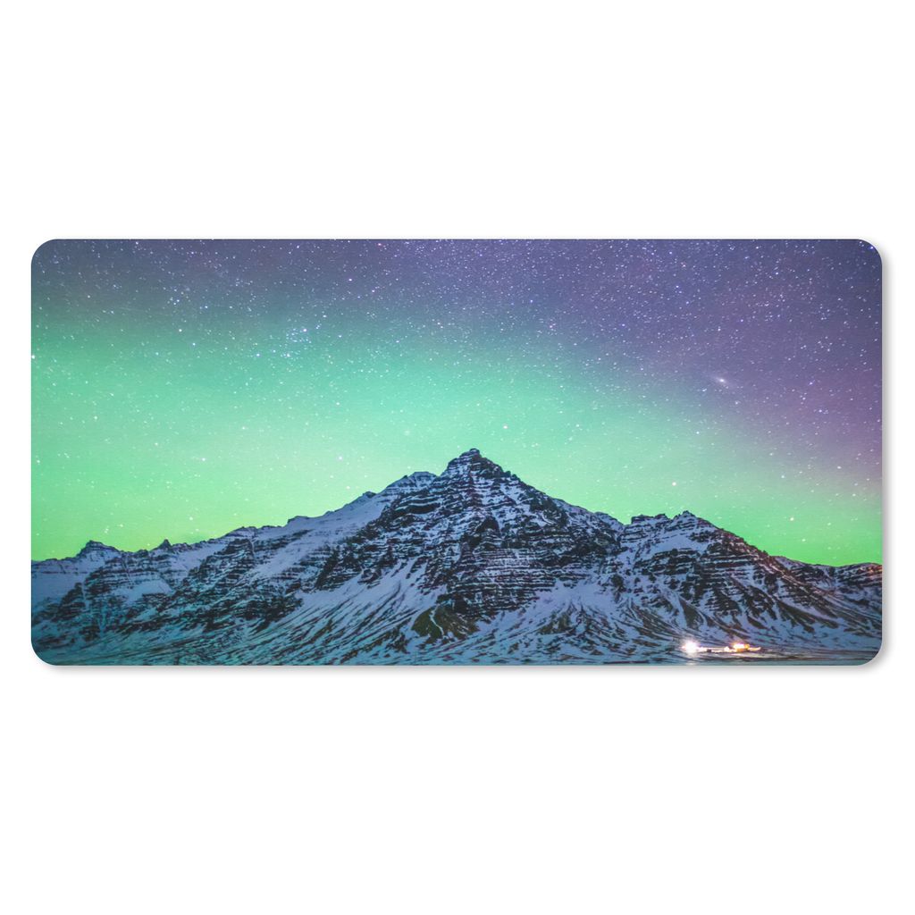 MuchoWow Schreibtischunterlage Berg - Nordlichter - Schweden - Schnee - Grün - Winter 80x40 cm - XXL Mauspad - Gaming Mauspad