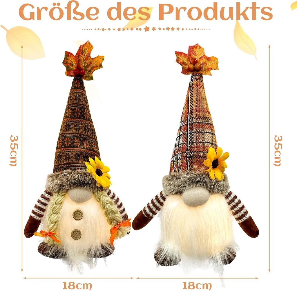 Herbstzwerg Mit Ausziehbaren Beinen – 50 Cm Plüsch-Figur – Mit Ahornblättern & Sonnenblumen – Perfekt Für Herbstliche Tisch- & Regaldeko