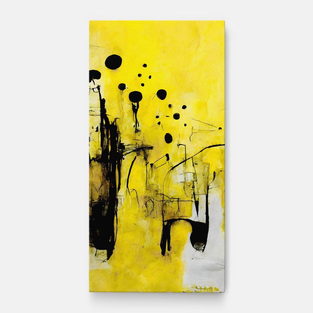 ARTHUB Leinwandbild 50x100 cm, Abstract Black Yellow | Wohnzimmerdekoration, Hängende Bilder, Wanddekoration, Heimdekoration, Abstrakte, Abstrak...