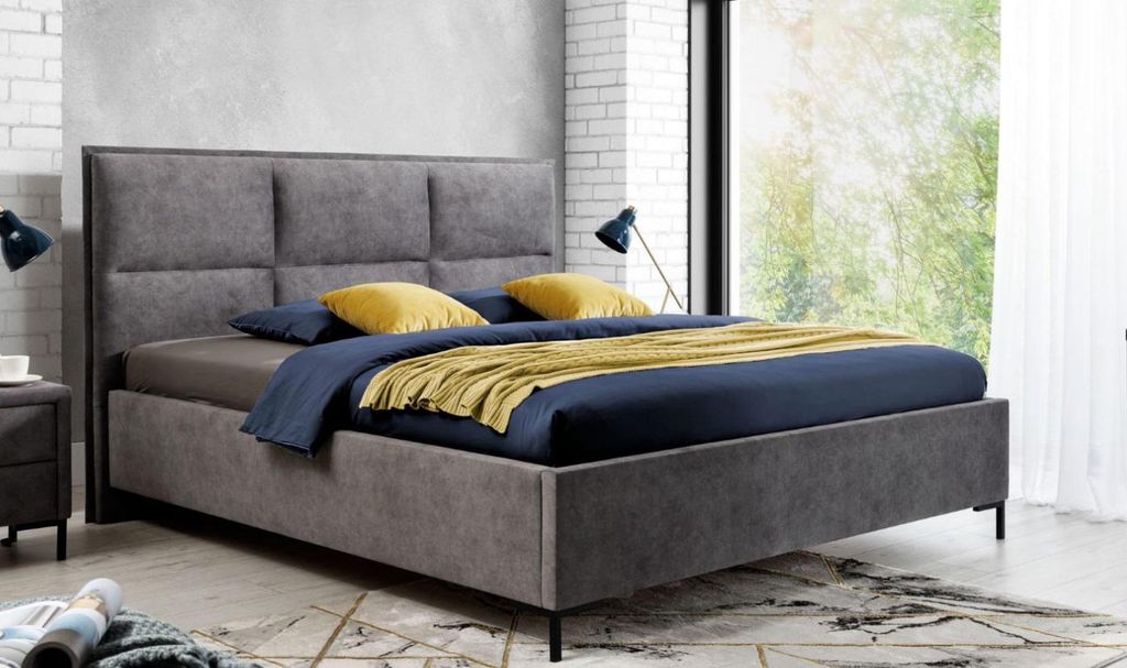 Bett Grau Schlafzimmer Holz Möbel Textil Design Klassische Art déco Stil Neu