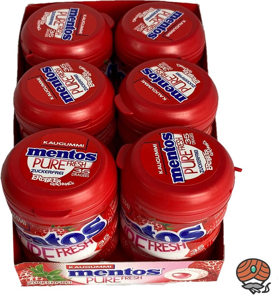 Mentos Pure Fresh Erdbeere, Kaugummi, zuckerfrei, Dose 6x 70g