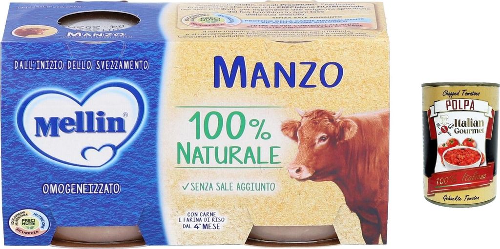 3x Mellin Di Manzo, Rindfleisch Natural, 2x 80 g + Italian gourmet polpa 400g