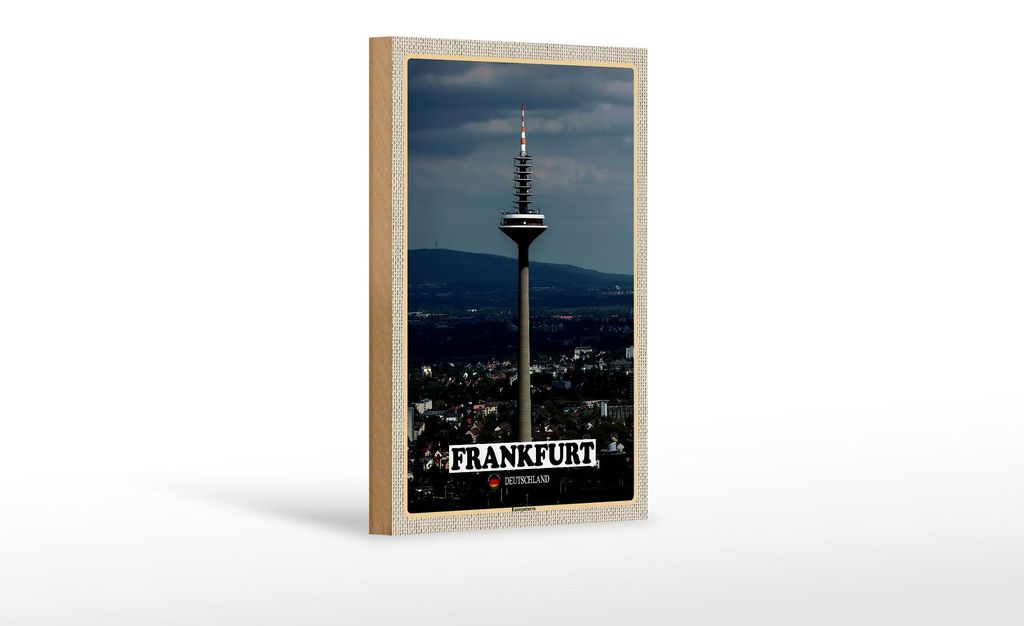 Holzschild Städte Frankfurt Europaturm Ausblick 18x12 cm Dekoration