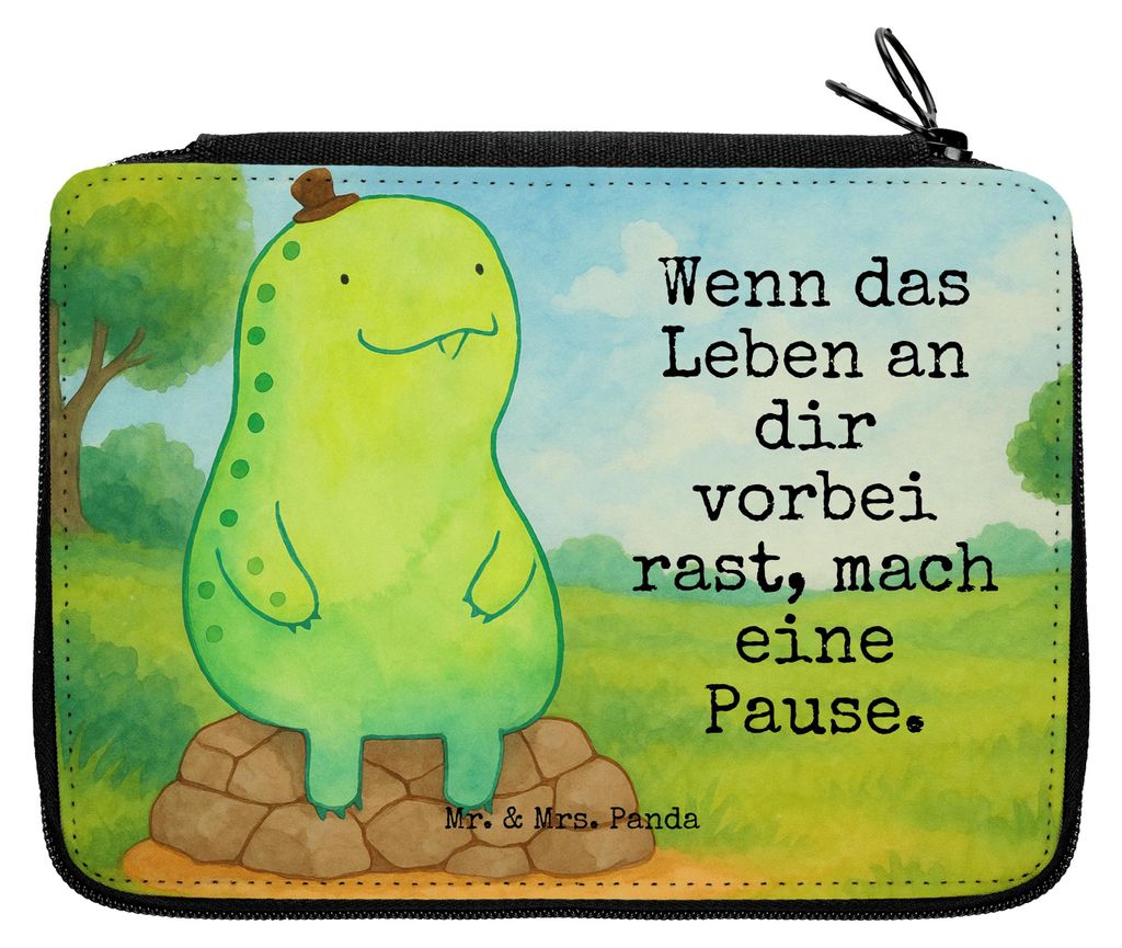 Mr. & Mrs. Panda Federtasche Schildkröte Pause Design - Weiß - Geschenk, Panzer, Achtsam, Mäppchen, Bleistiftetui, Achtsamkeit, Stifteetui, Etui...