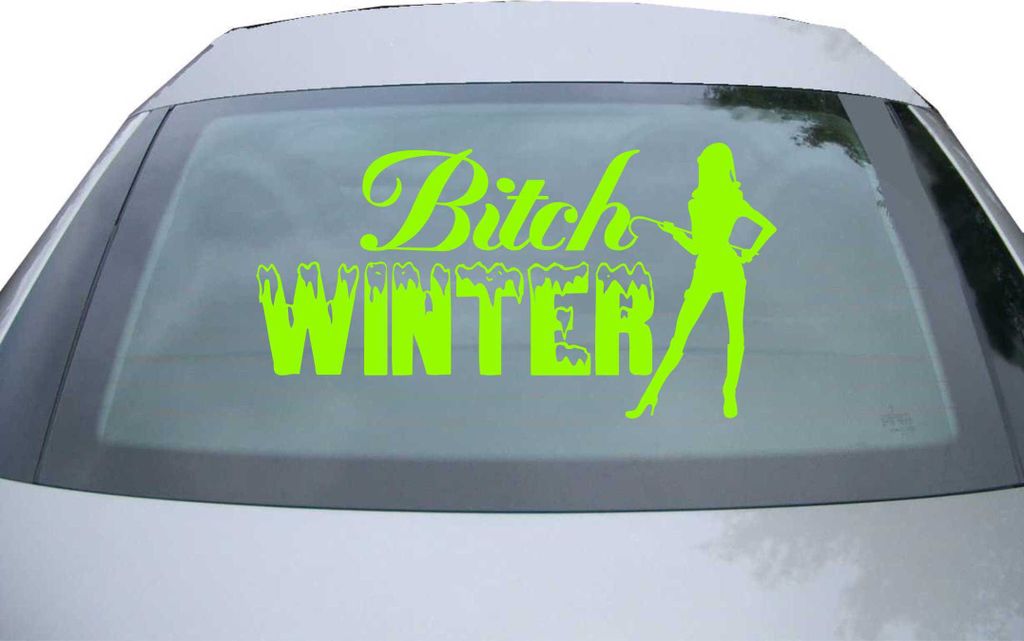 Indigos UG - Aufkleber Heckscheibe & Motorklappe DE7099 - neongrün - 600x161 mm - Winter Bitch - Auto Scheiben Fenster Heckklappe Tuning Racing JD...