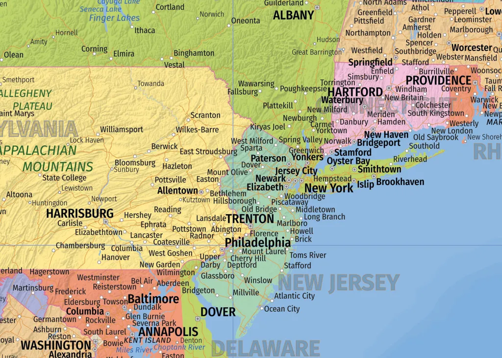 Carte des États-Unis Murale avec Baguettes de Suspension en Bois Noir