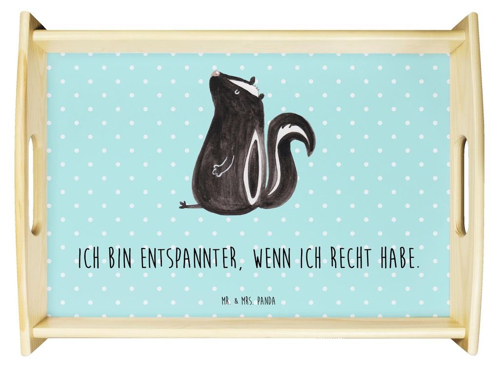 Mr. & Mrs. Panda Bett-Tablett Stinktier Sitzen - Türkis Pastell - Geschenk, Wildtier, Spruch, Servier Tablett, Servierplatte Holz, Büro, sofatabl...