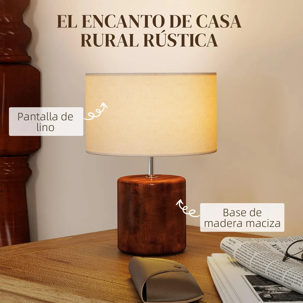 Lampe tactile bois et lin : fini les interrupteurs difficiles E27 - 3