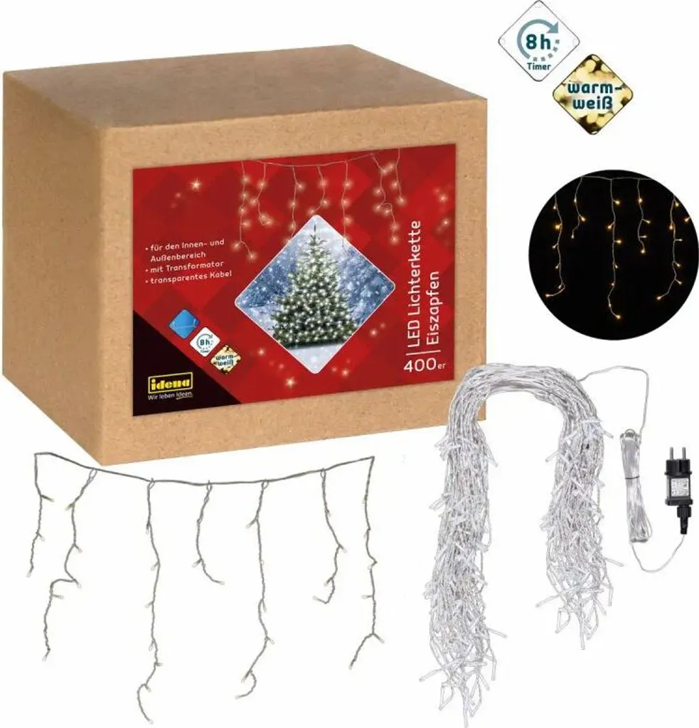 Guirlande stalactite 400 LED transparent 10,3m basse consommation - 2