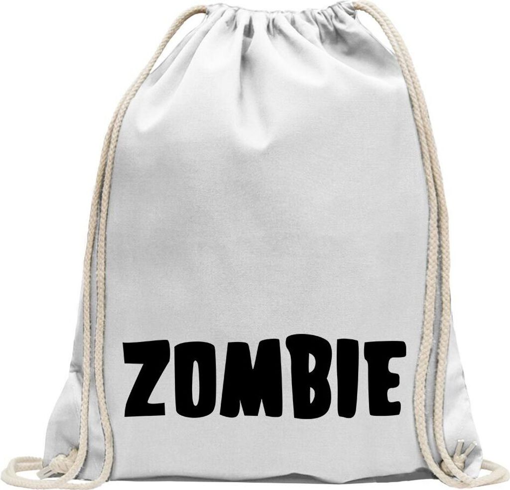 Kiwistar - Turnbeutel - weiss - Zombie Wort - Fun Rucksack Sport Beutel Gymsack Baumwolle mit Ziehgurt