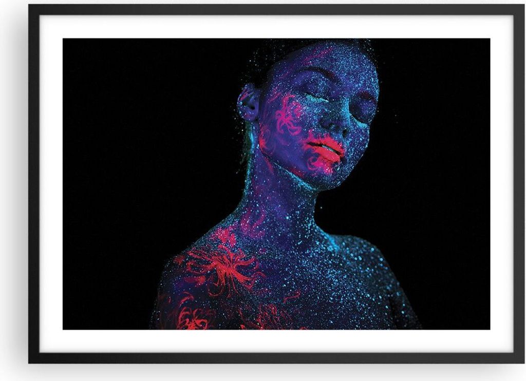 Gerahmtes Poster - Schwarzer Rahmen - Frau Ultraviolett Glitzer - 70x50 cm - Wand Bild - Wanddeko - Wandbilder - Kunstposter - Wandposter - Bilderr...