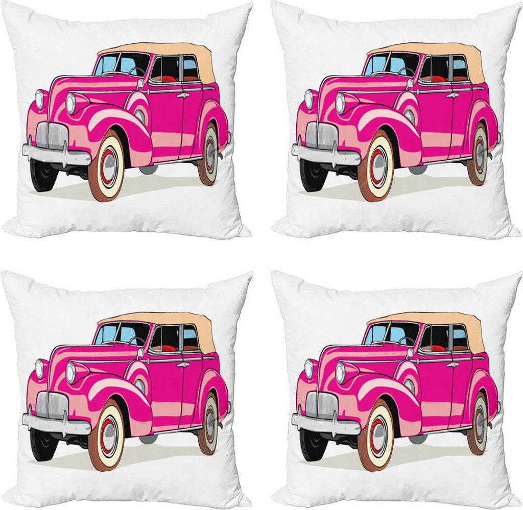 ABAKUHAUS Autos Kissenbezug Set (4 Stück), Cabrio von Fifties, Moderner Doppelseitiger Digitaldruck, 45 cm x 45 cm, Hot Pink Peach