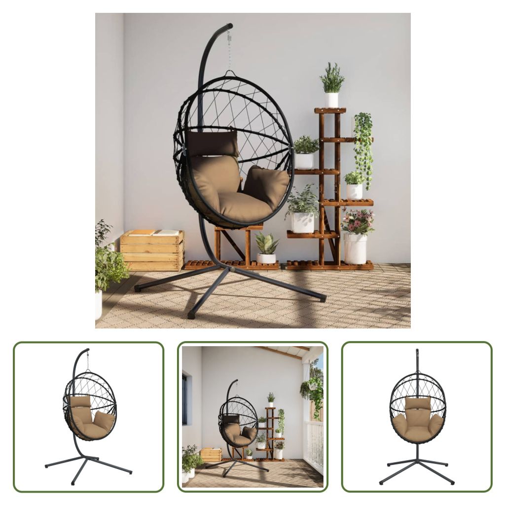 The Living Store Hängesessel Ei-Design mit Ständer Taupe Rattan und Stahl