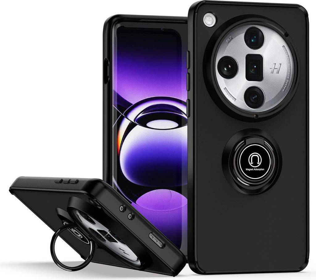 Hülle für Oppo Find X8 Pro Matte Transluzent TPU Stoßfest Schutzhülle mit Ring Halter Ständer Schwarz