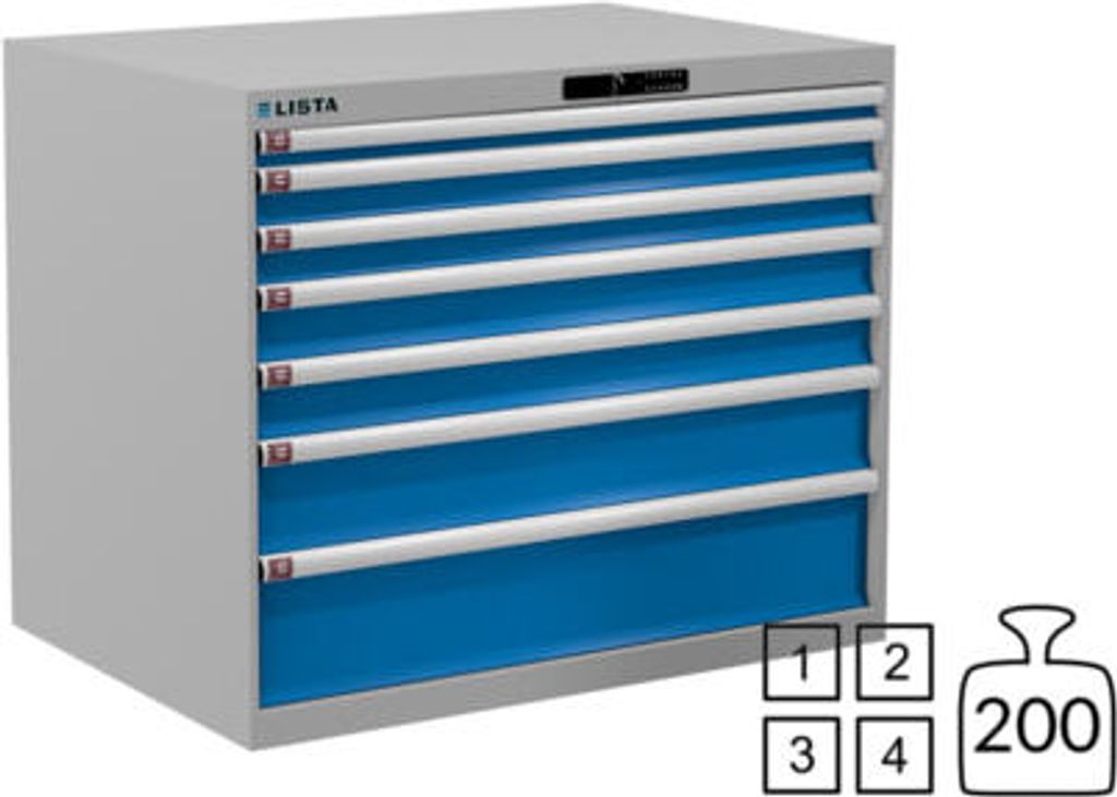 Lista Schubladenschrank - 78.807.514 - 850x1.023x725 mm (HxBxT) - 7 Schubladen - 200 kg - Code Lock - RAL 7035/RAL 5012