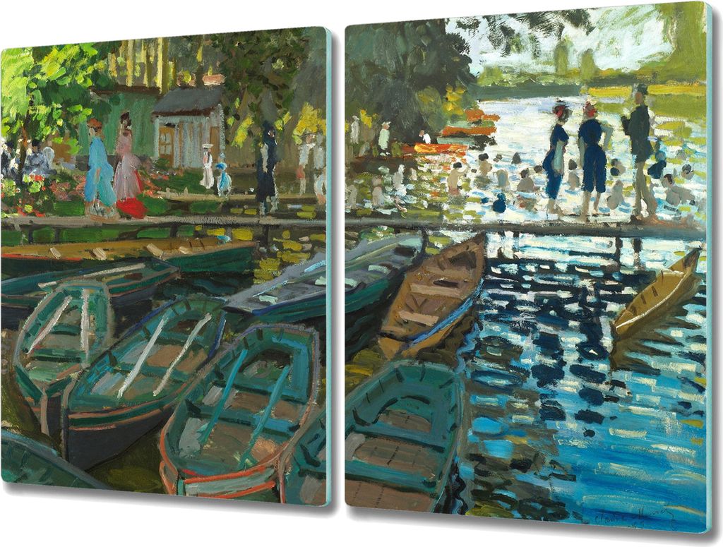 Coloray Schneidebrett Herdabdeckplatte 2x40x52 cm Kochplattenabdeckung Hackbrett Küchenbrett - Boote am Pier Monet