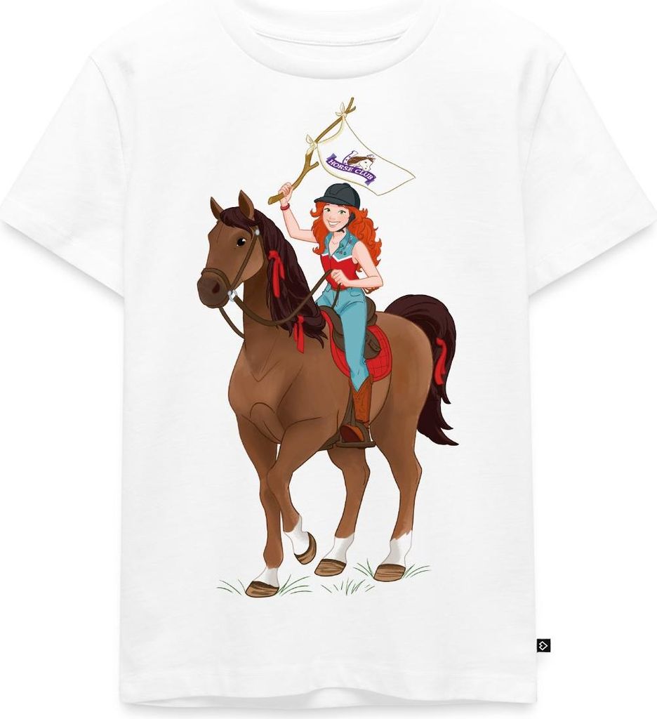 Spreadshirt Schleich Horse Club Hannah auf Pferd Cayenne Kinder Premium T-Shirt, 98/104 (2 Jahre), Weiß