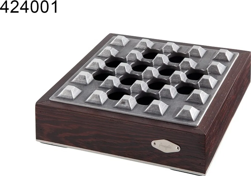 Grand cendrier à cigares carré bois et métal brossé pour fumoir chic