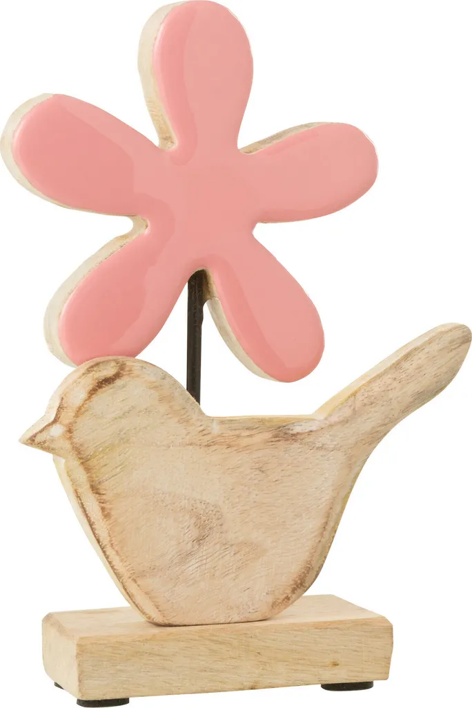 Décoration de Table Oiseau Rose en Bois J-Line pour Intérieur Cocooning