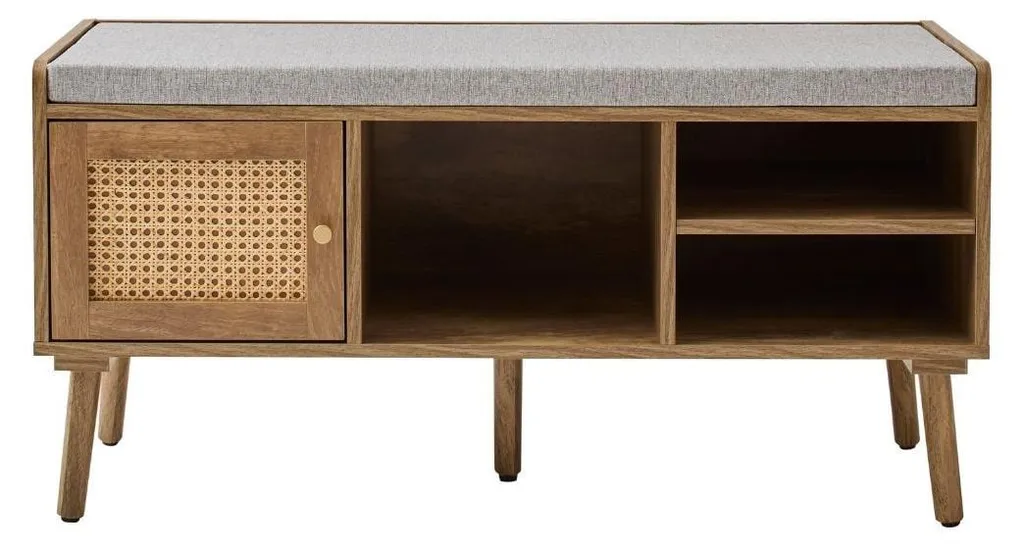 Meuble de rangement chaussures avec assise et façade en cannage 100cm