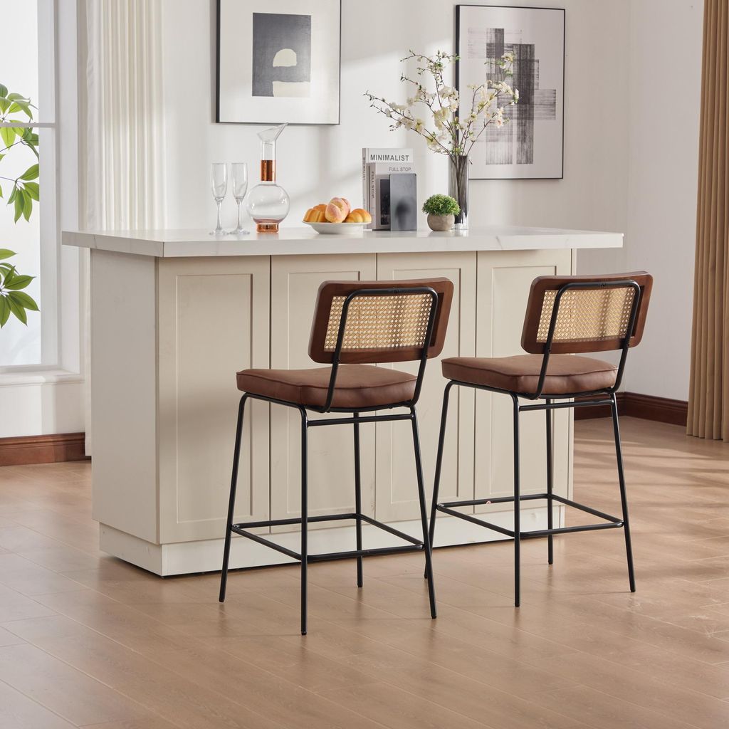 Barhocker-Set 2er-Pack, Hochglanz-Design, Kunstleder-Polster, 46 x 60 x 97 cm, Braun