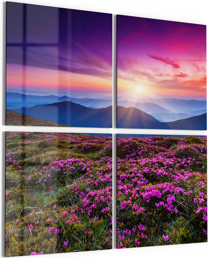 DEQORI Glasbilder Acryl 4x50x50 cm 'Blühende Bergwiese' Wandbilder XXL groß