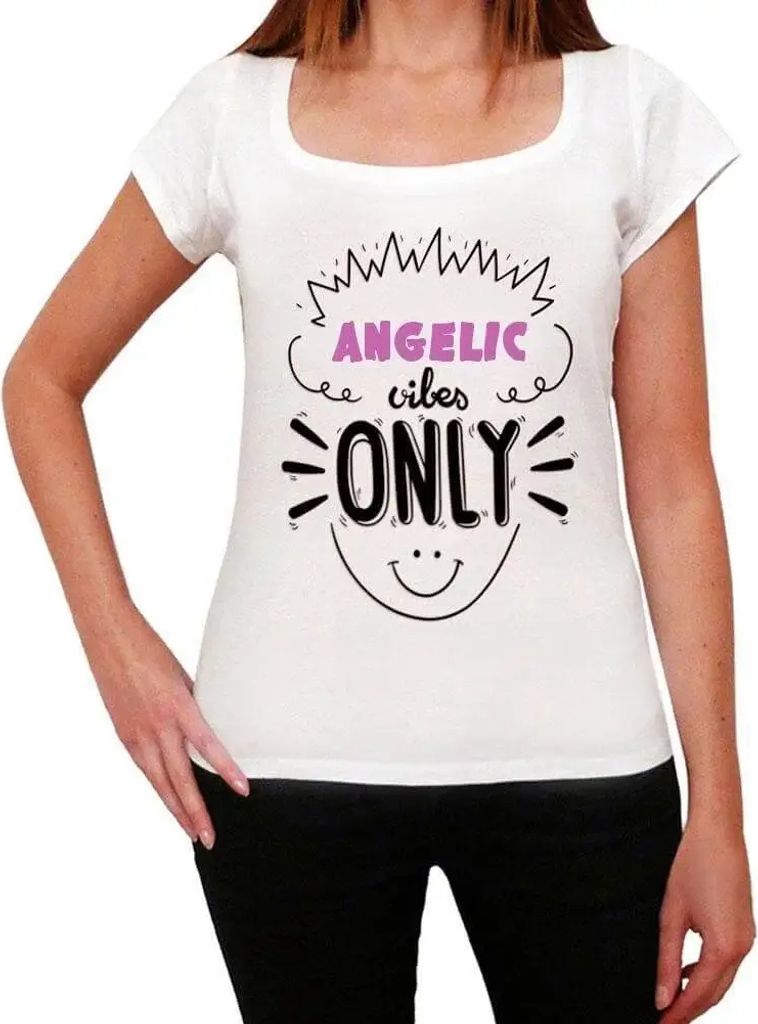 Damen Grafik T-Shirt Nur engelhafte Vibes – Angelic Vibes Only – Öko-Verantwortlich Vintage Jahrgang Kurzarm Lustige Druck Geburtstag Geschenk...