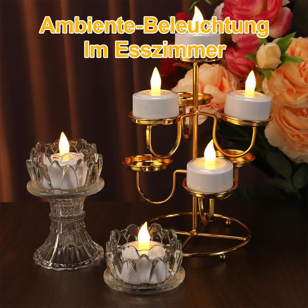 LED Teelichter Mit Timer & Fernbedienung – 6 Stück, Wiederaufladbar, Warmgelb, 42-80h Laufzeit, Flackernde Flamme, IP44 –