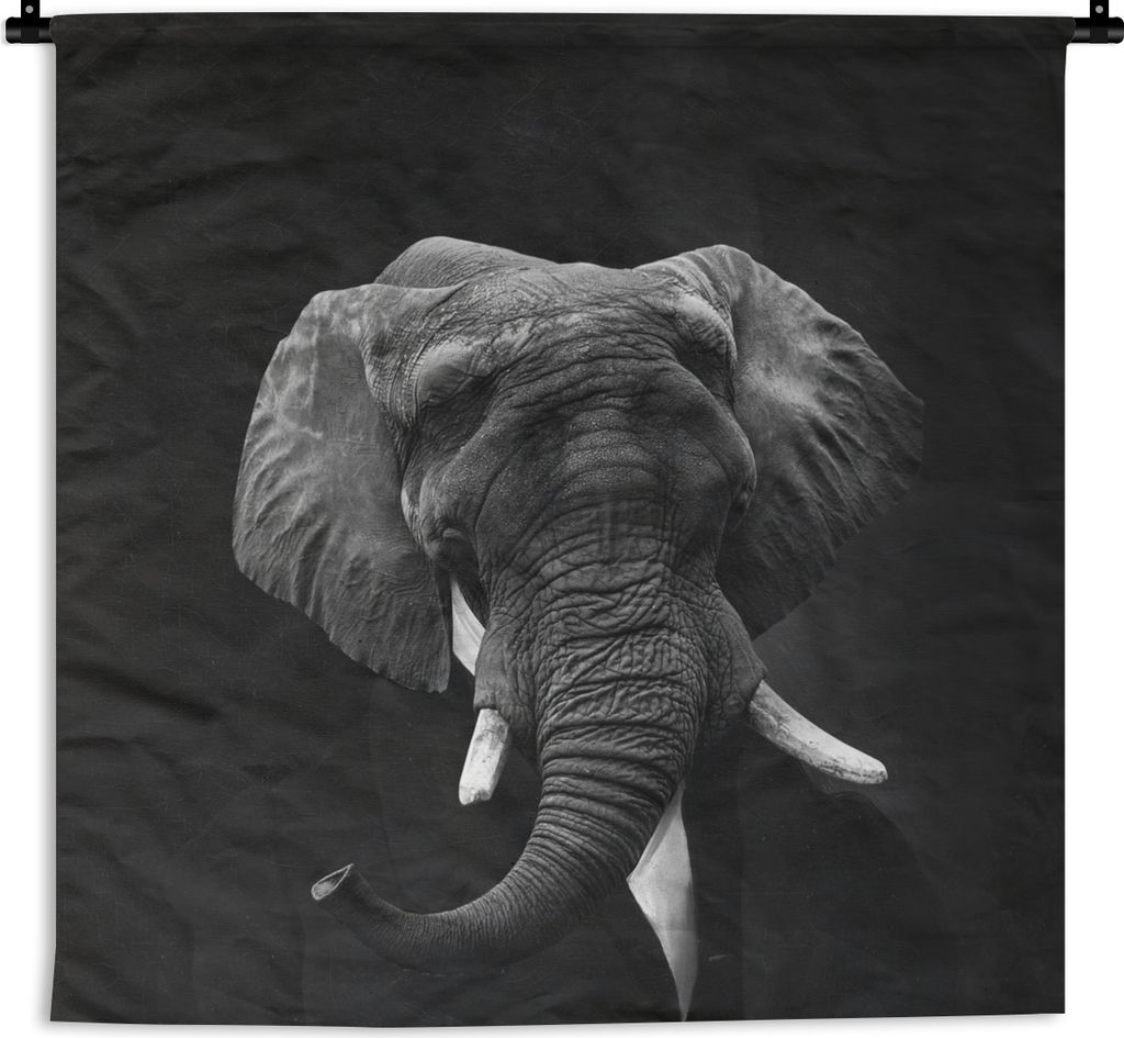 MuchoWow Wandteppich Wandbehang Gemälde - Afrikanischer Elefant - Schwarz - Weiß 150x150 cm Tapisserie Dekoration Wandtuch - Wohnaccessoires - ...
