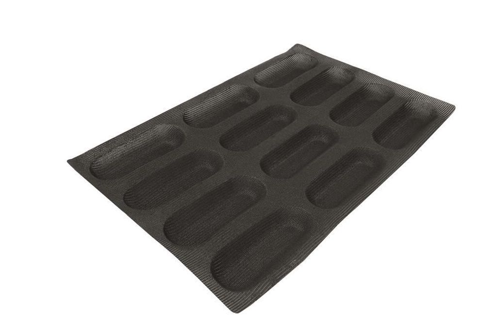 Backmatte Backform für 12 Mini-Baguette + Hot Dog Brötchen AIR Glasfasergewebe/Silikon Antihaftbeschichtung Lebensmittelecht Profi-Qualität
