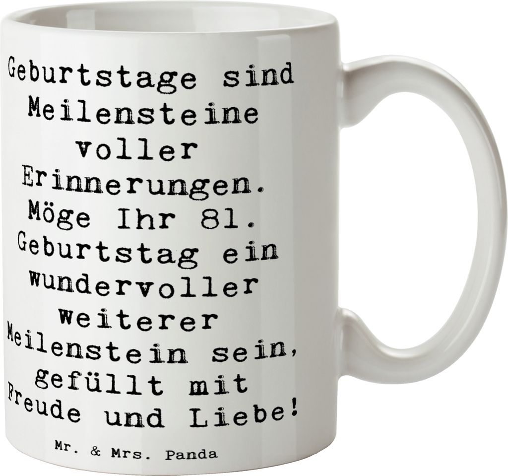 Mr. & Mrs. Panda Kaffeebecher Spruch 81. Geburtstag Meilenstein - Weiß - Geschenk, Glückwunsch, Erinnerungen, Tasse, milchkaffeetasse, Kaffeetass...